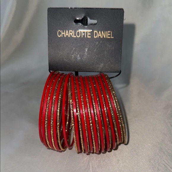 Charlotte Daniel New Bangle Set Red and Gold Bangles Thin (26 pcs) - Picture 4 of 12